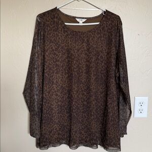 Terra & Sky Brown Animal Print Blouse